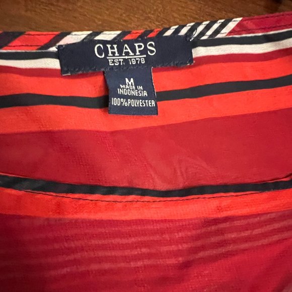 Chaps Women's Blouse Red, White, Blue Stripe Drawstring Waist, Size M - Picture 4 of 4